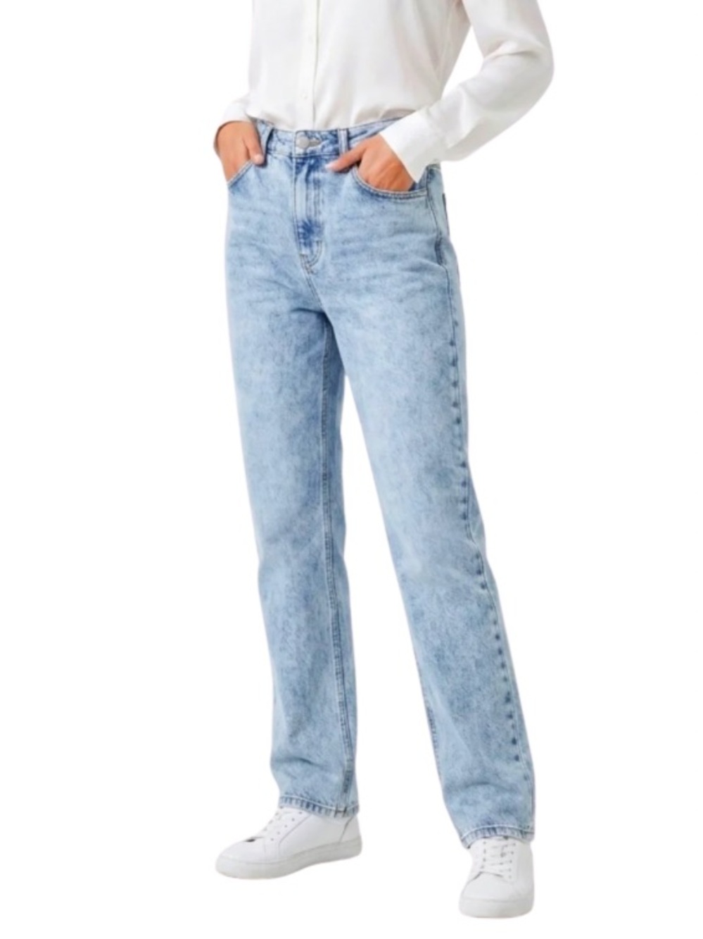 Avec Les Filles Light Wash High Waist Straight Leg Button Fly Jeans Size 27